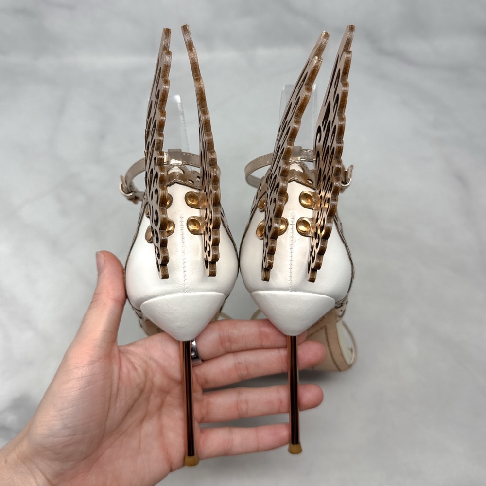 Sophia Webster Evangeline Butterfly Angel Wing Rose Gold Leather Sandal Heels 37 - Picture 9 of 16